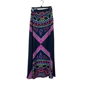 Sabo Skirt Black Colorful Geometric Print A-Line Bohemian Maxi Skirt Size XS